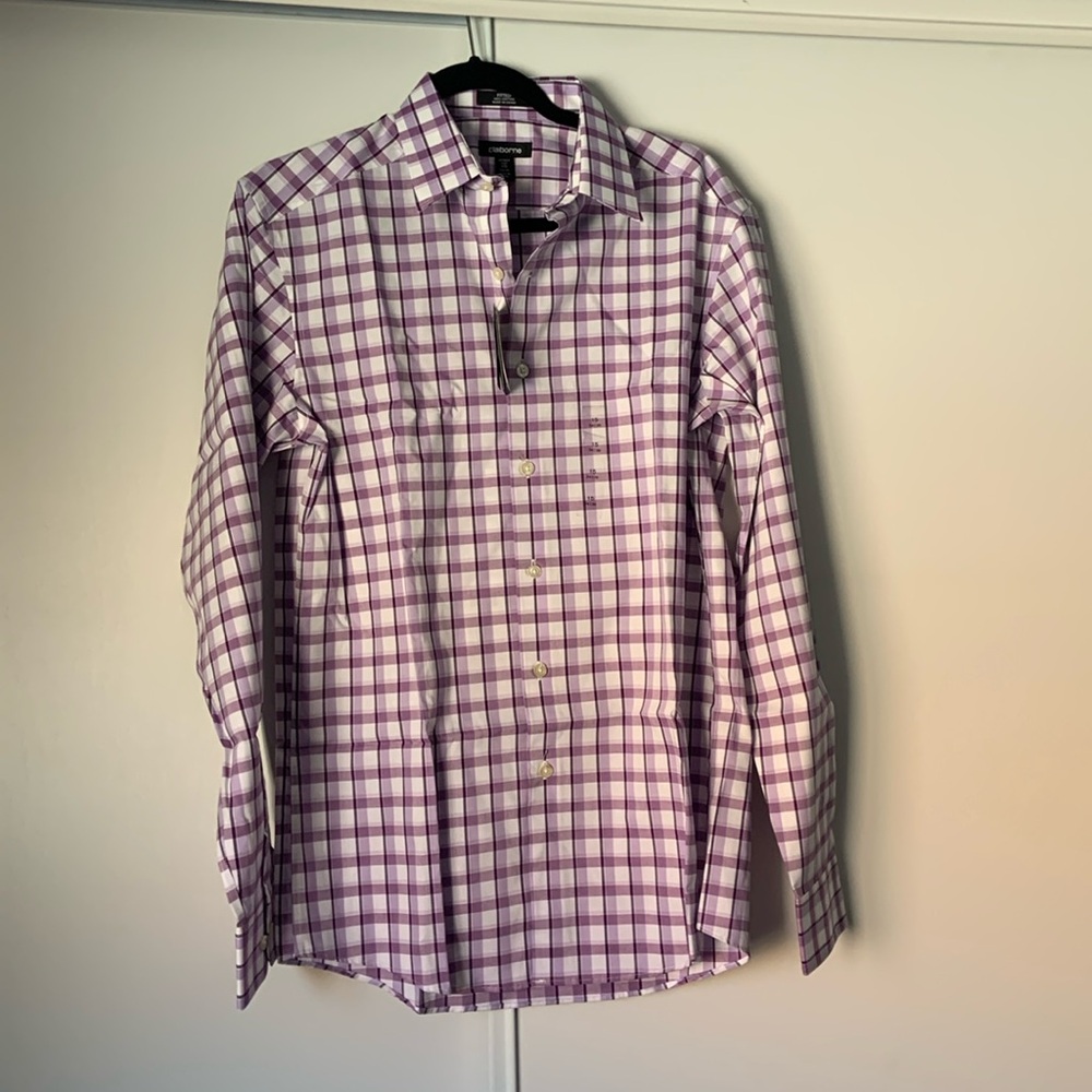 NWT Claiborne Men’s Wrinkle-Free Polo, Fitted, 100% Cotton, Long-sleeves neck 15